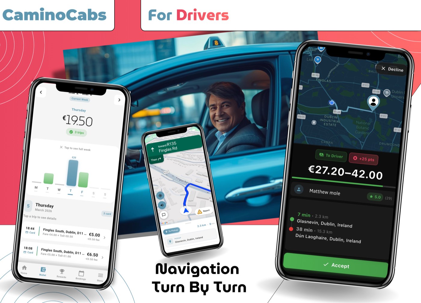 Camino Cabs driver app — accepting and completing jobs